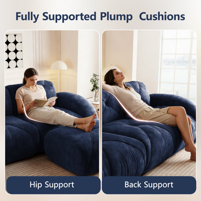 Canapé 2 places bleu, tissu velours doux, mousse haute densité 32D, livré monté, canapé nuage 4 places, mousse, modulable et flexible, idéal pour les appartements