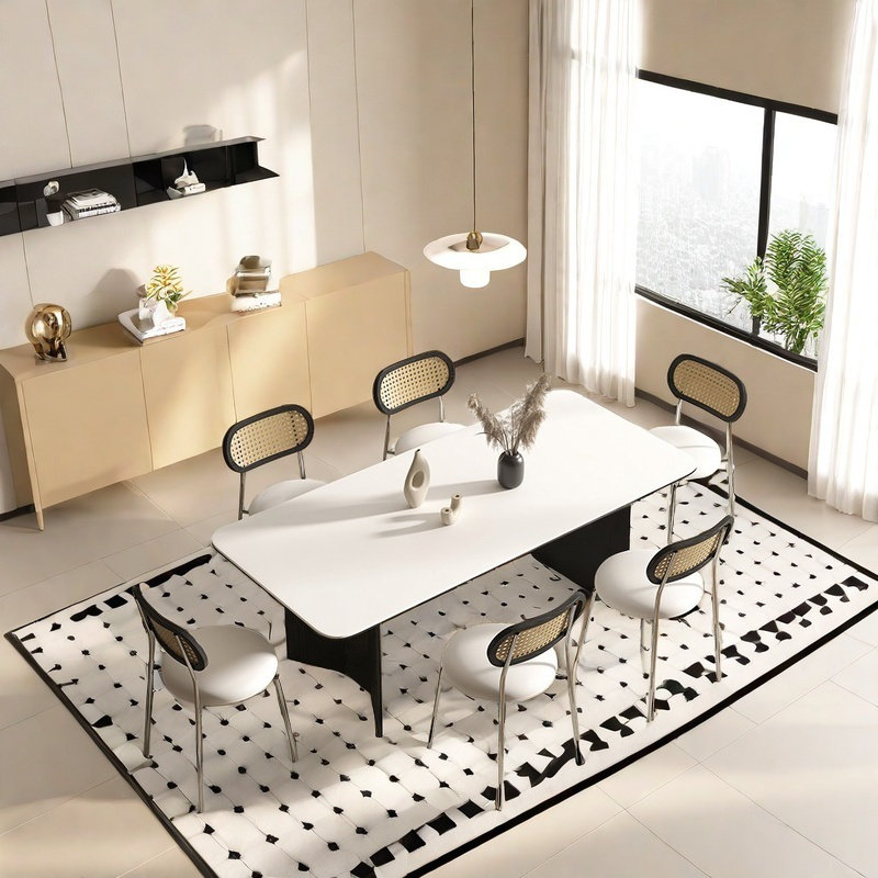 Table de salle à manger Rock-dalle avec chaises en acier inoxydable, H 29,53 po x L 62,99 po x l 31,5 po