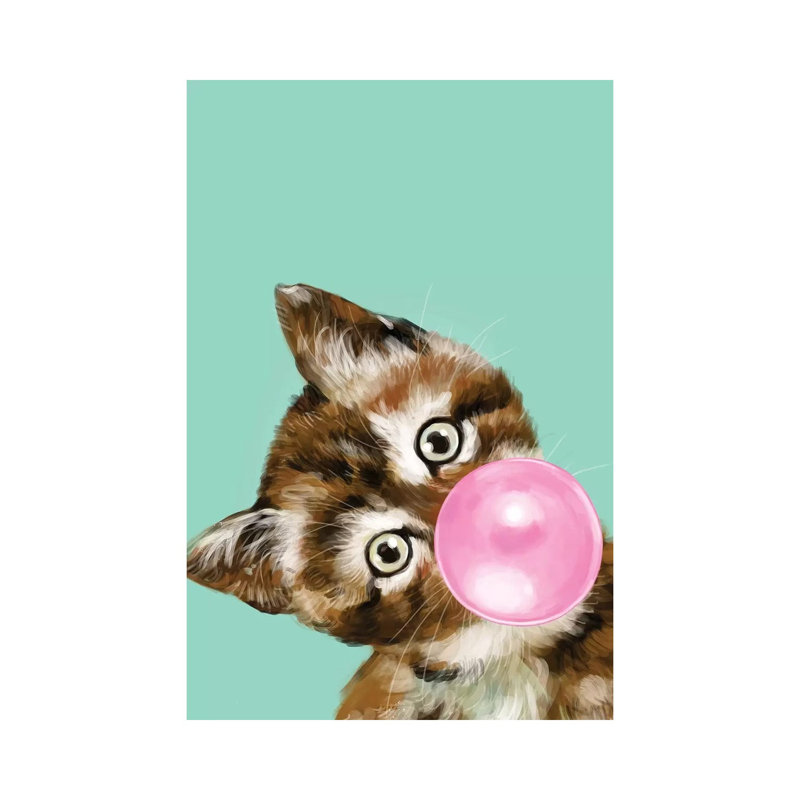Baby Cat Blowing Bubble Gum In Green by Big Nose Work - Wrapped Canvas Print, 20.32 cm H x 30.48 cm W