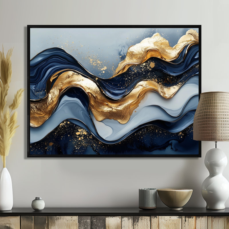 Alves - Abstract Wall Art, H 30 po x l 40 po, Noir, Cadre flottant