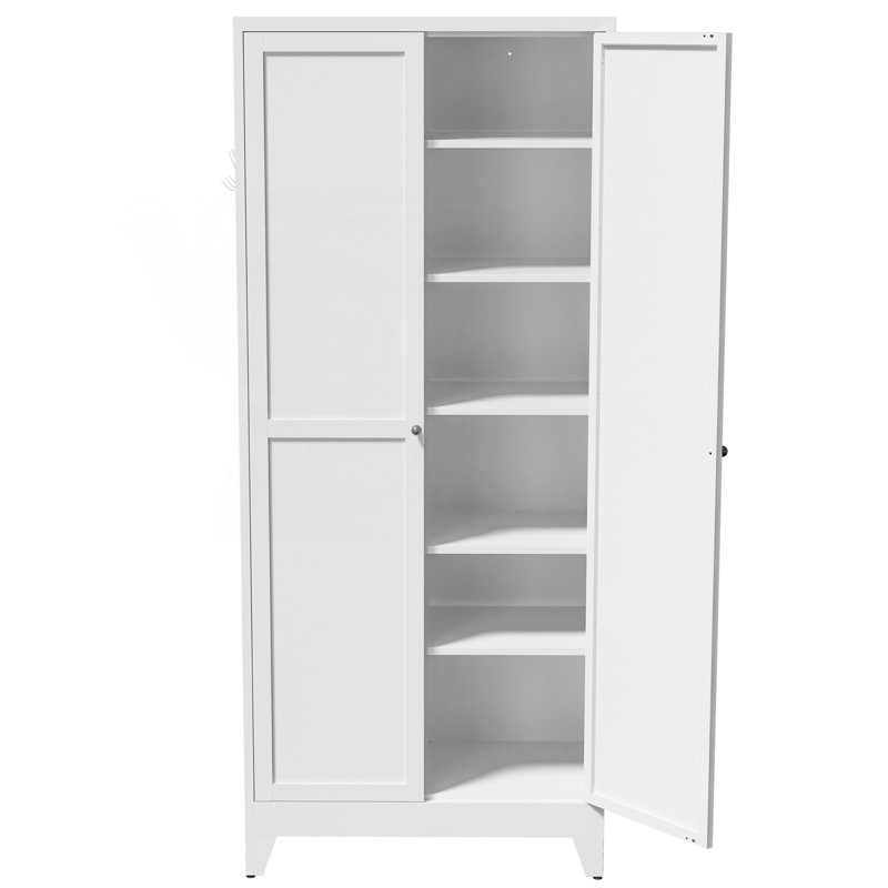 Grand garde-manger en métal avec 5 tablettes robustes et assemblage sans outil (180 lb / tablette), White