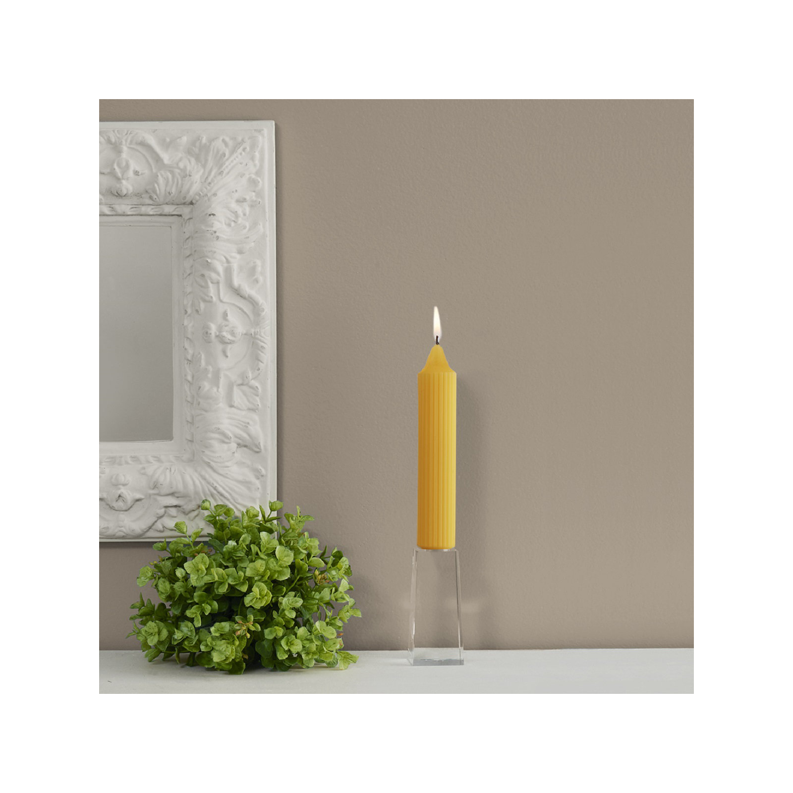 Grecian Collenette Unscented Taper Candle, 7" H x 1.25" W x 1.25" D, Butterscotch