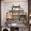  Étagère industrielle 63 pouces - 4 niveaux en bois massif rustique et tablettes en métal robustes pour le mur, tablettes de cuisine murales, bibliothèque flottante, tablettes murales pour salle de bain, salon, bar à café-132273618-132273619