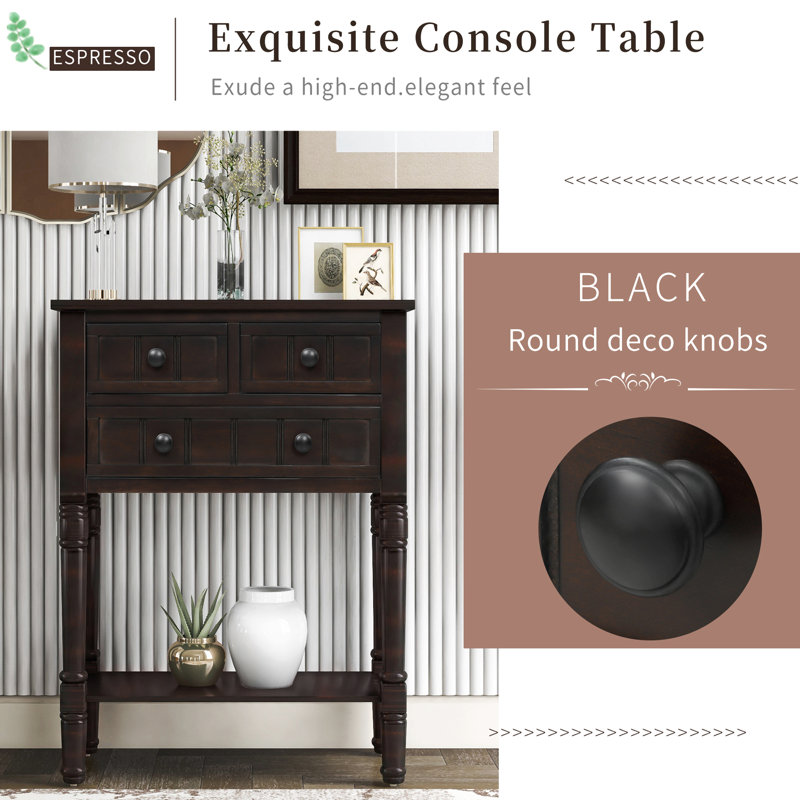 Narrow Console Table, Slim Sofa Table With Three Storage Drawers And Bottom Shelf For Living Room, Easy Assembly, Espresso