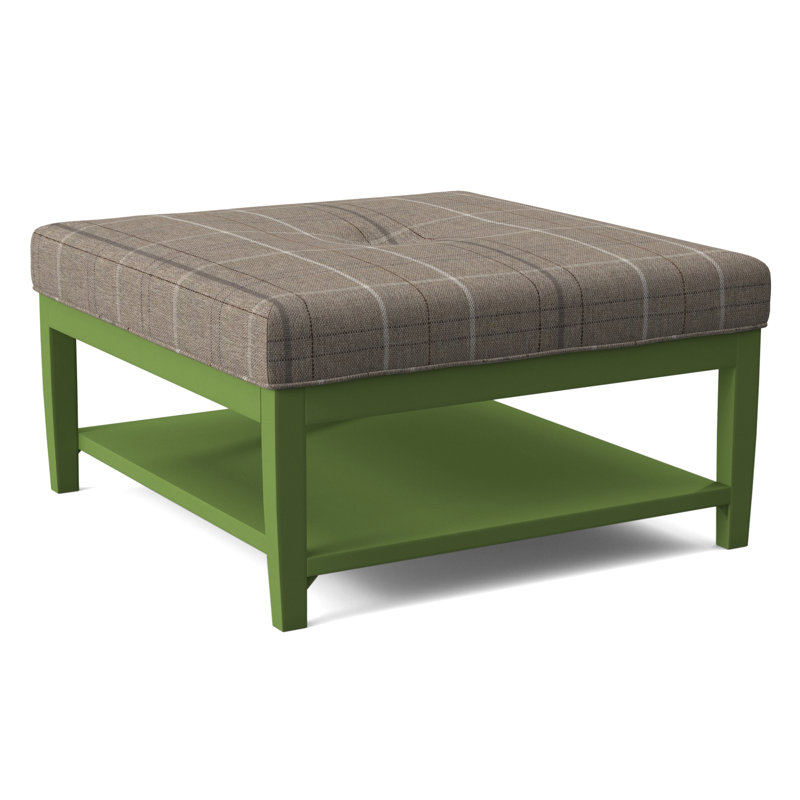 Hammond Square Ottoman, Antique Black Finish, Taupe Plaid; 0126-73