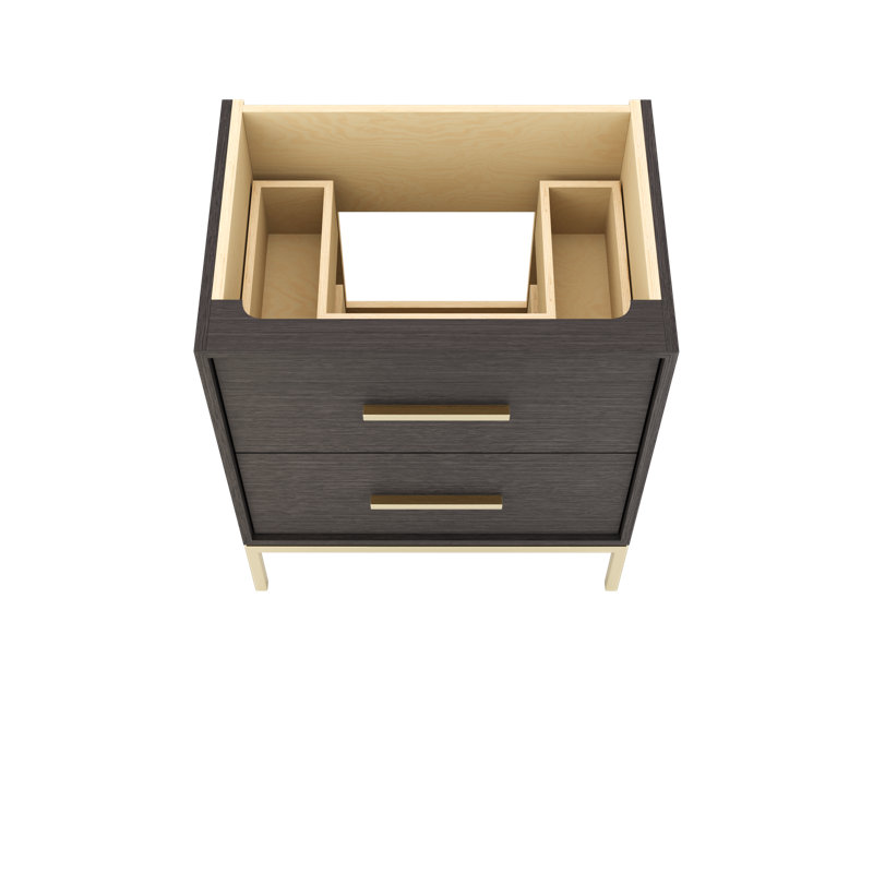Rift White Oak Two-Drawer Single Bath Vanity, Gray Weathered, Satin Gold, 30"