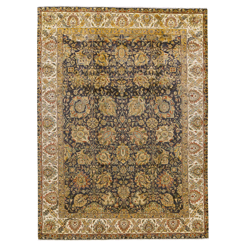Tapis noir et crème noué à la main de haute qualité
