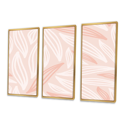 «Pink Pastel Leaves», ensemble d'art mural sur toile encadré moderne Mid-Century