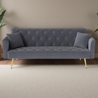 Modern Convertible 72 Inch Foldable Sleeper Sofa With Tufted, American Retro Style, Made Of Velvet Material, Suitable For Small Living Rooms, Bedrooms And Offices.