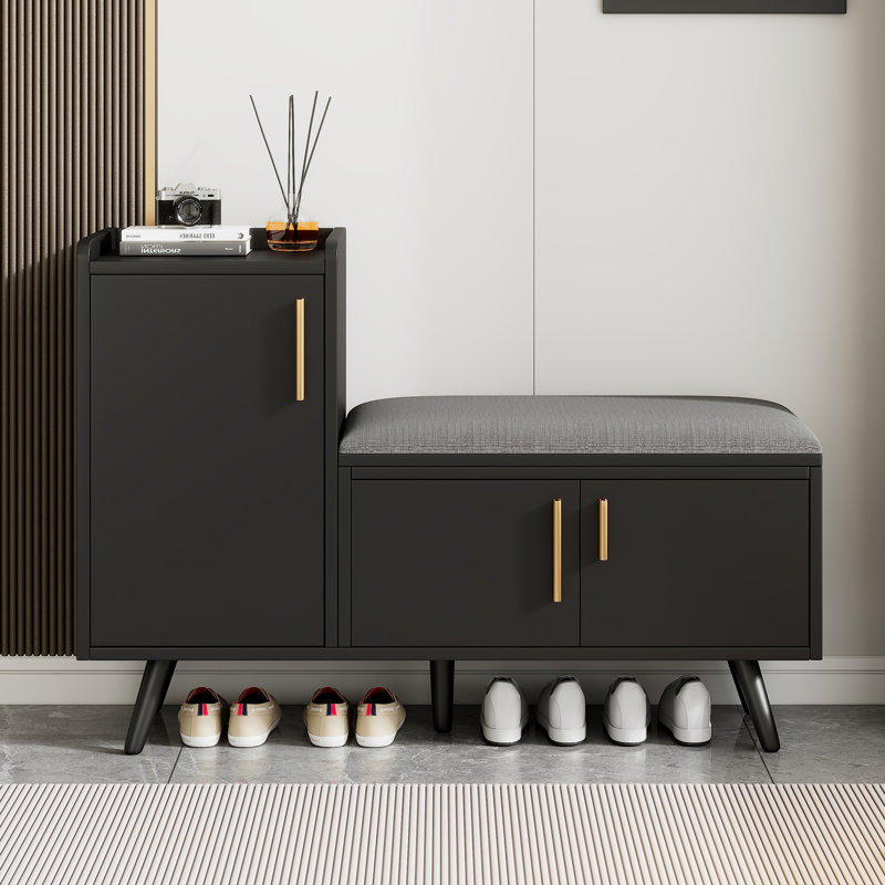 6 Pair Shoe Storage Bench, Black