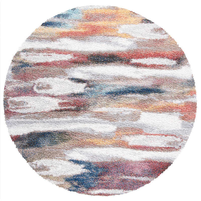 Tapis abstrait ivoire / rouille Araxi, Rond 6 pi 7 po