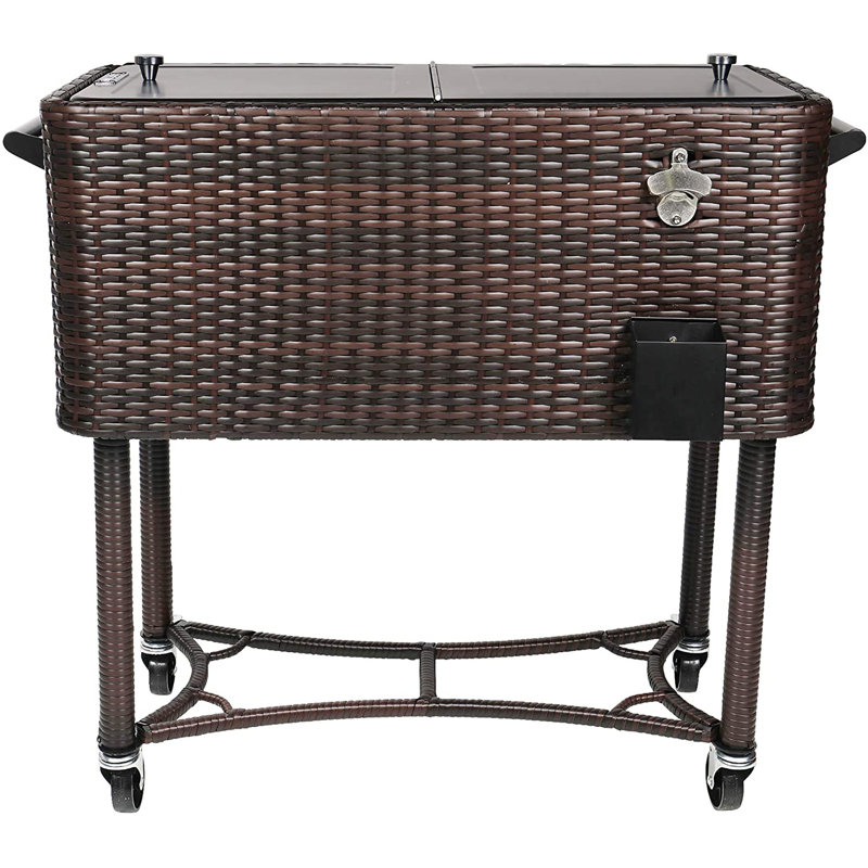Permasteel 80-Qt Dark Brown Wicker Outdoor Cooler with Wheels