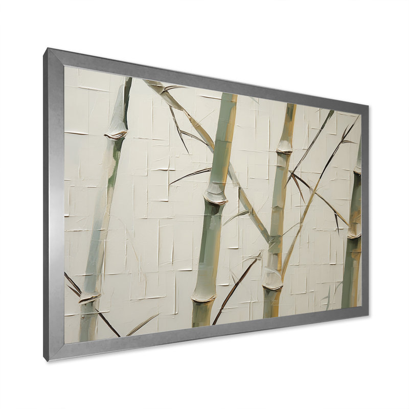 Vert et beige minimalisme bambou sérénité sur toile, H 34 po x l 44 po x P 1,5 po, Cadre photo argenté
