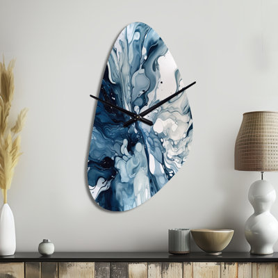 Blue Grey Ethereal Elixir I - Fall Shape Large Blue Wall Clock Sculpture