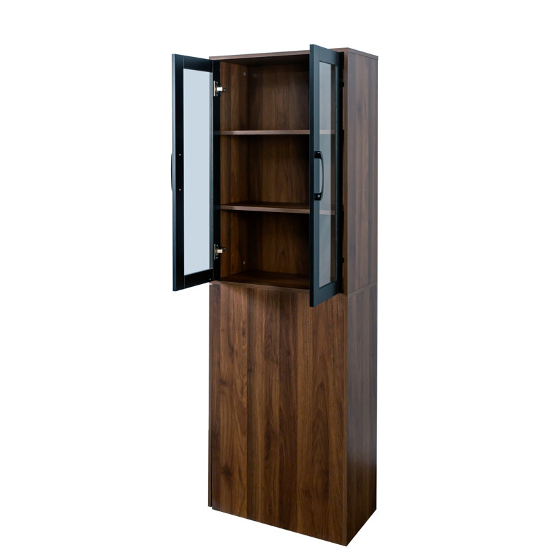 2 Glass Doors, 70.1" H, 4 Tier, Multi-Functional Pull-Out, Display Cabinet, Office, Living Room, Kitchen Storage H Cabinet With Tier Shelf And Doors For Office Dinning Room