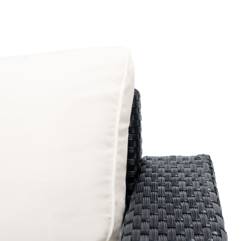Ensemble de conversation en rotin avec coussins 4 pièces Hardesty, Cadre noir / coussin beige