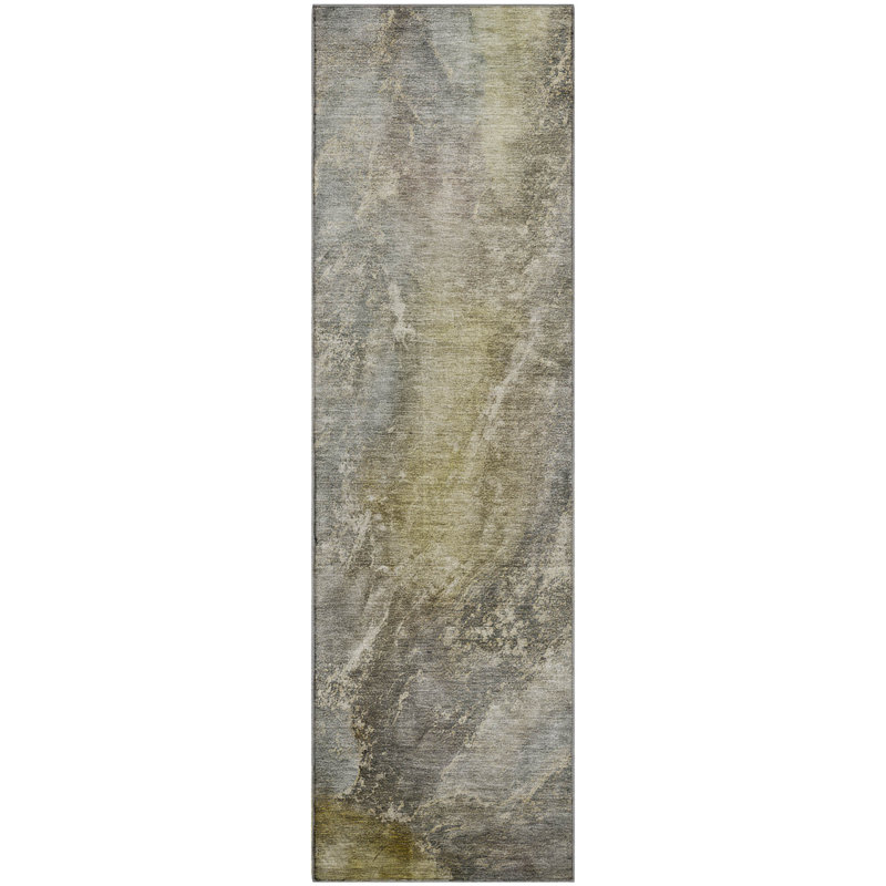 Premium Machine Washable Mayfield AMF2307 Abstract Rug, 2'3" x 7'6" Runner, Pewter