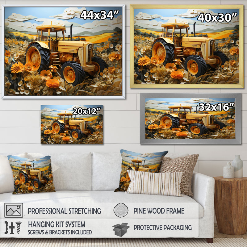 Bexleigh Farmhouse Tractor Countryside Haven II - Imprimé, 12" H x 20" W, Cadre flottant blanc