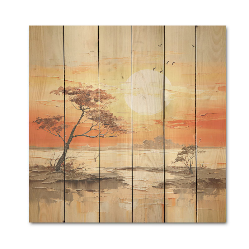 Sunsets Simplicity Desert Solitude - Minimalisme, art mural sur bois de pin naturel, H 15 po x l 15 po
