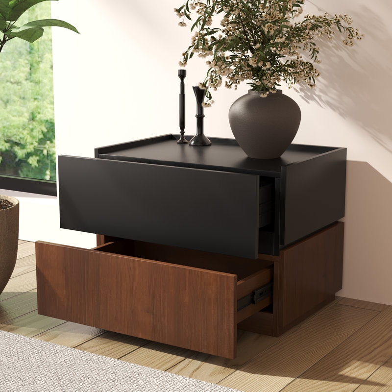Heckman Modern Modular Light Oak Nightstand,4 Drawers For Bedroom, Modular Assembly（Set of 2）, Brown/Black