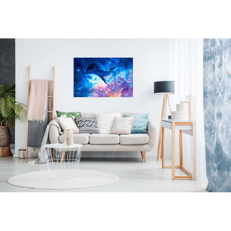Blue Whale Diving Into Space Water - Wrapped Canvas Print, 31cm H x 20cm W