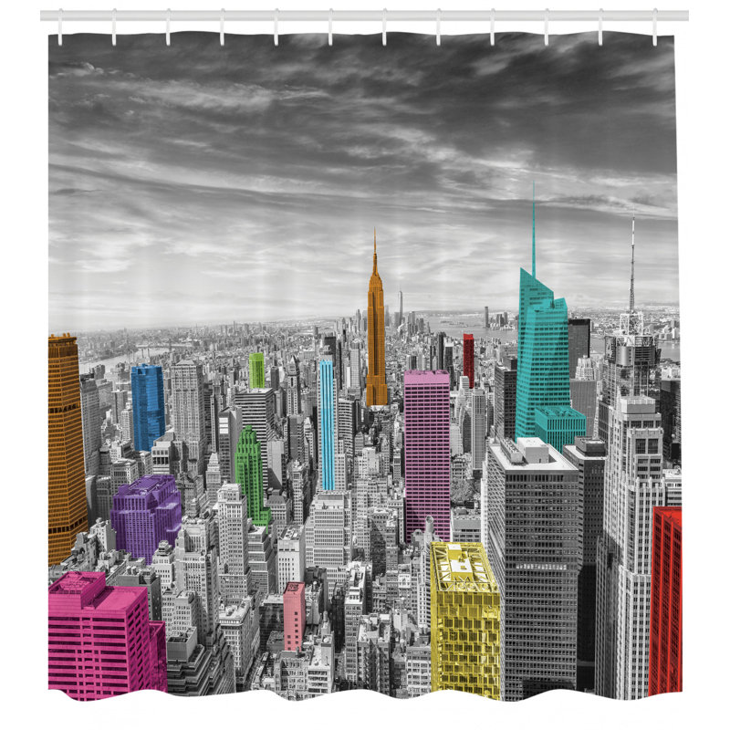 Ensemble de rideau de douche et crochets New York, H 84 po x l 69 po