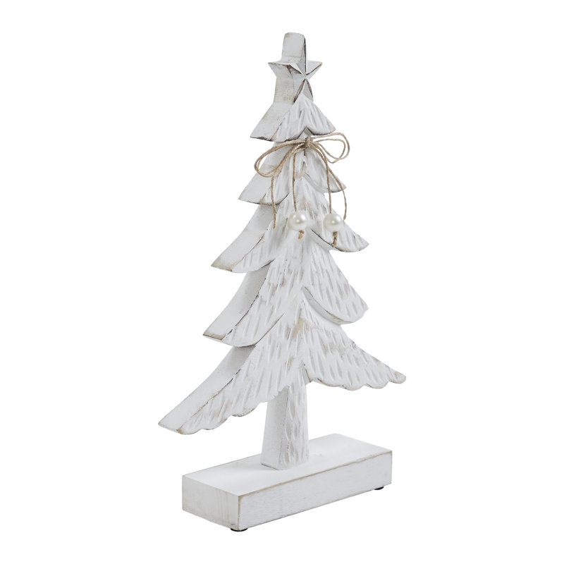 Sapin festif blanc vieilli en bois 12,75 x 8,25 x 2,5