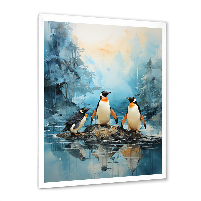 Pingouins antarctiques élégance IV sur toile, Cadre photo blanc, H 32 po x l 24 po x P 1 po