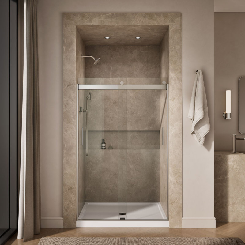 Levity 47.58" x 74" Bypass Shower Door with CleanCoat Technology, Matte Nickel, Crystal Clear