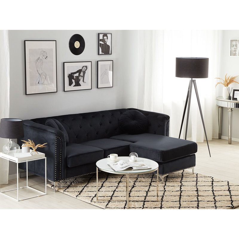 Mosley 3 Seater Corner Sofa , Black, Right