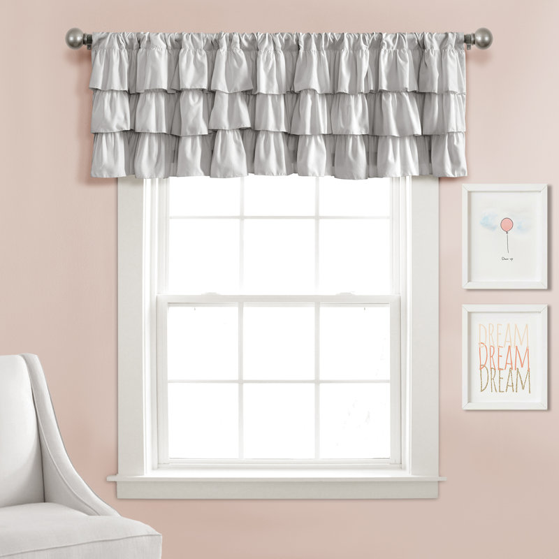 Gray Ruffled Polyester Rod Pocket Window Valance