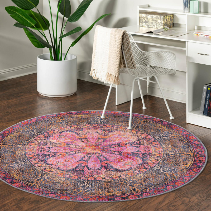 Guth Chenille Washable Oriental Indoor Rug, Round 7'3" x 7'3"