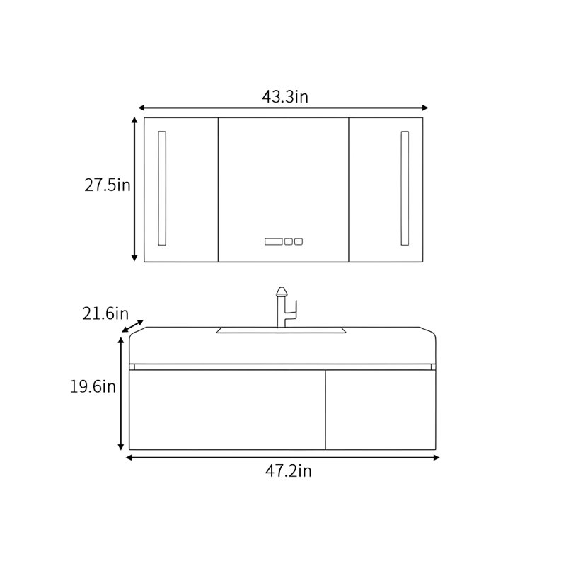 Grissett, H 19,6 po x l 47,2 po x P 21,6 po