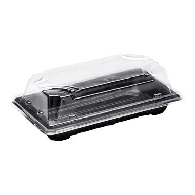 Restaurantware Roku 10.25 x 7.5 inch Sushi Trays, 100 Disposable Sushi Containers with Lids - Extra Large, Rectangle, Black Plastic to Go Containers
