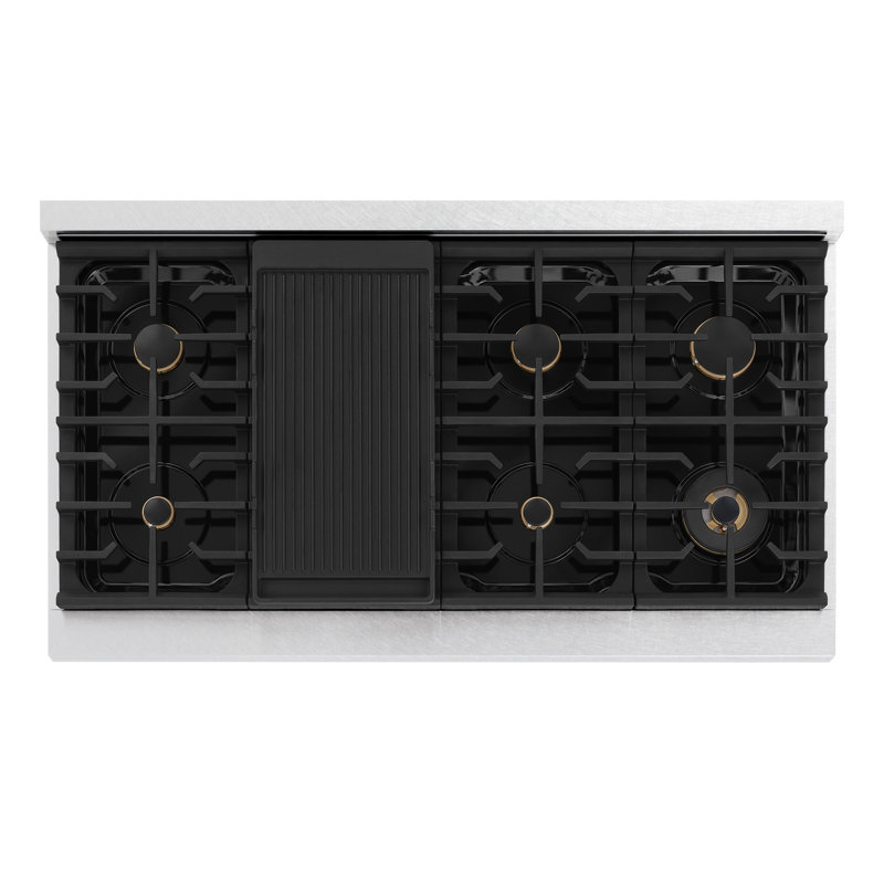 ZLINE 48 in. Autograph Paramount Gas Rangetop in DuraSnow® Steel w/ Bronze Accents, Satin Stainless Steel/Polished Gold