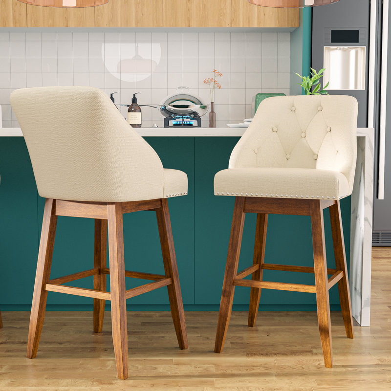 Havant Upholstered Counter & Bar Stool with Solid Wood Frame, Bar Stool (30" Seat Height), Beige/Brown