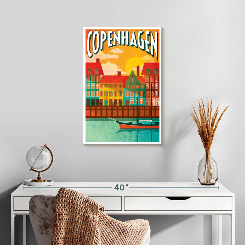 Affiche rétro de la ville de Copenhague, H 24 po x l 16 po