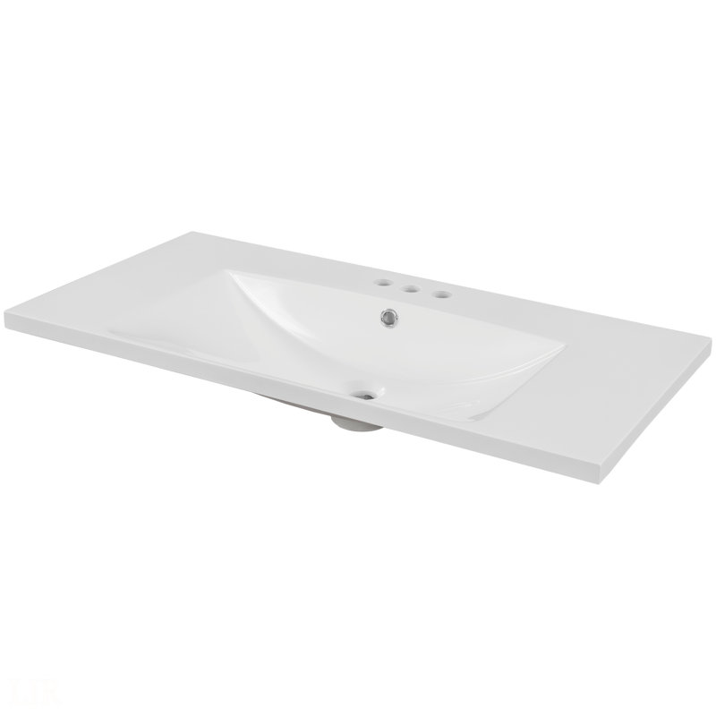 36" Single Bathroom Vanity Top With White Basin, 3-Faucet Holes, Ceramic, Bathroom Vanity