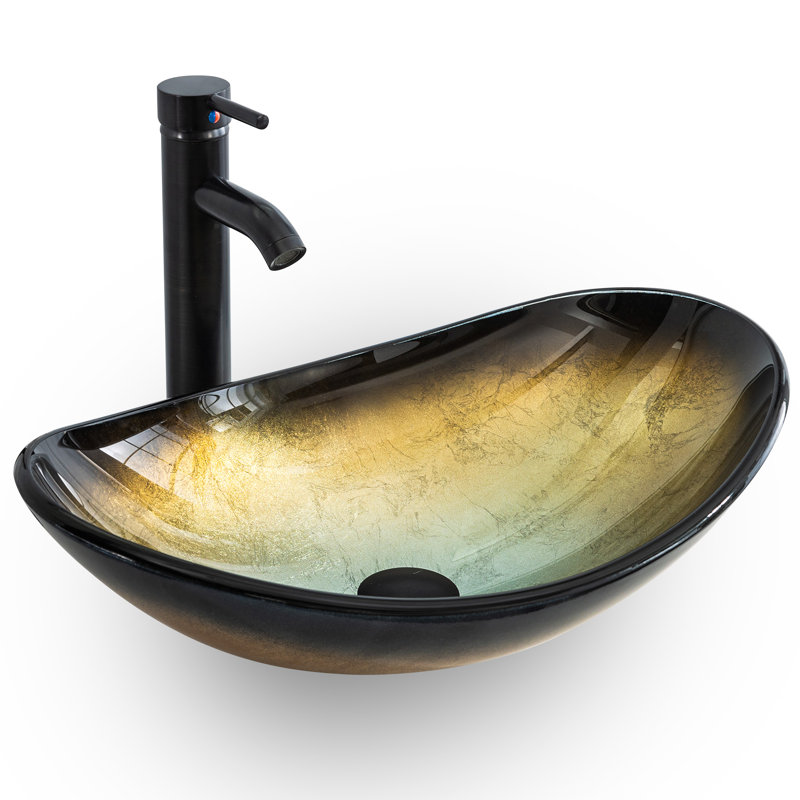 21" Stained Glass Bathroom Vessel Sink, Champagne