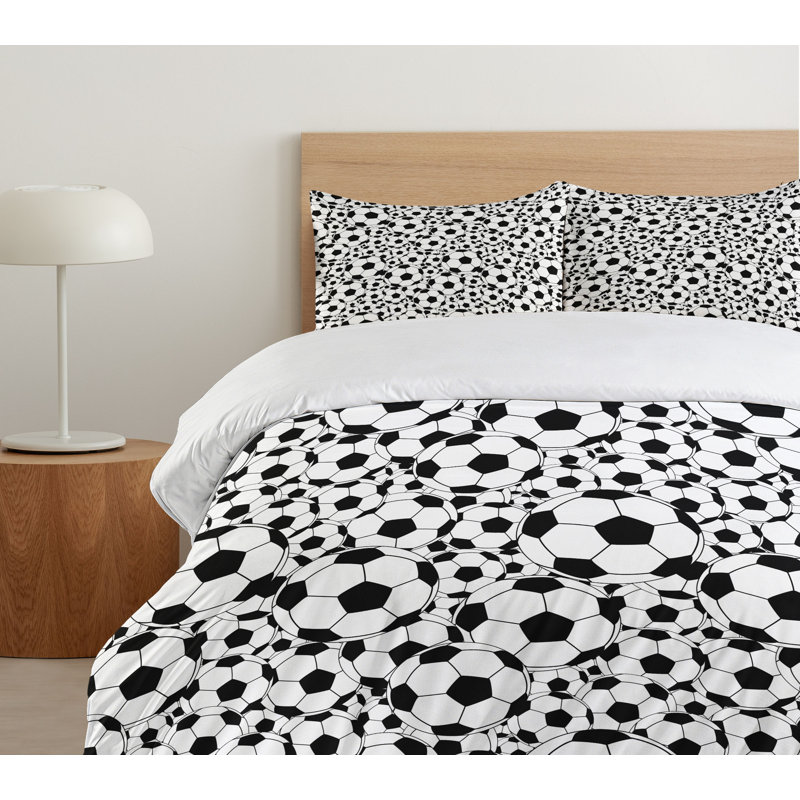 King Size Black and White Soccer Duvet Cover Set