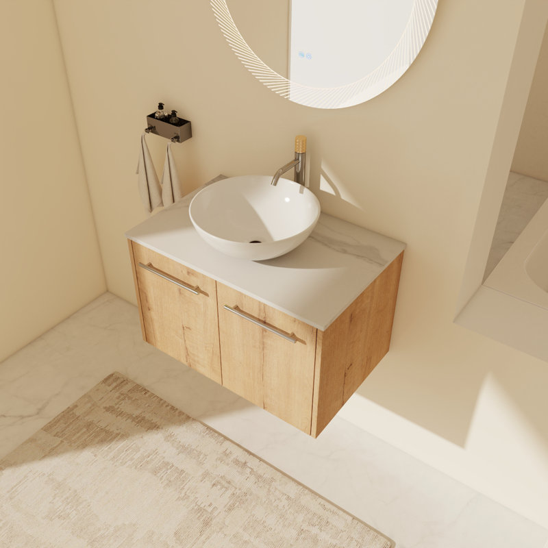 Ensemble de meuble-lavabo mural simple 29,53 po avec plateau en céramique Sosna