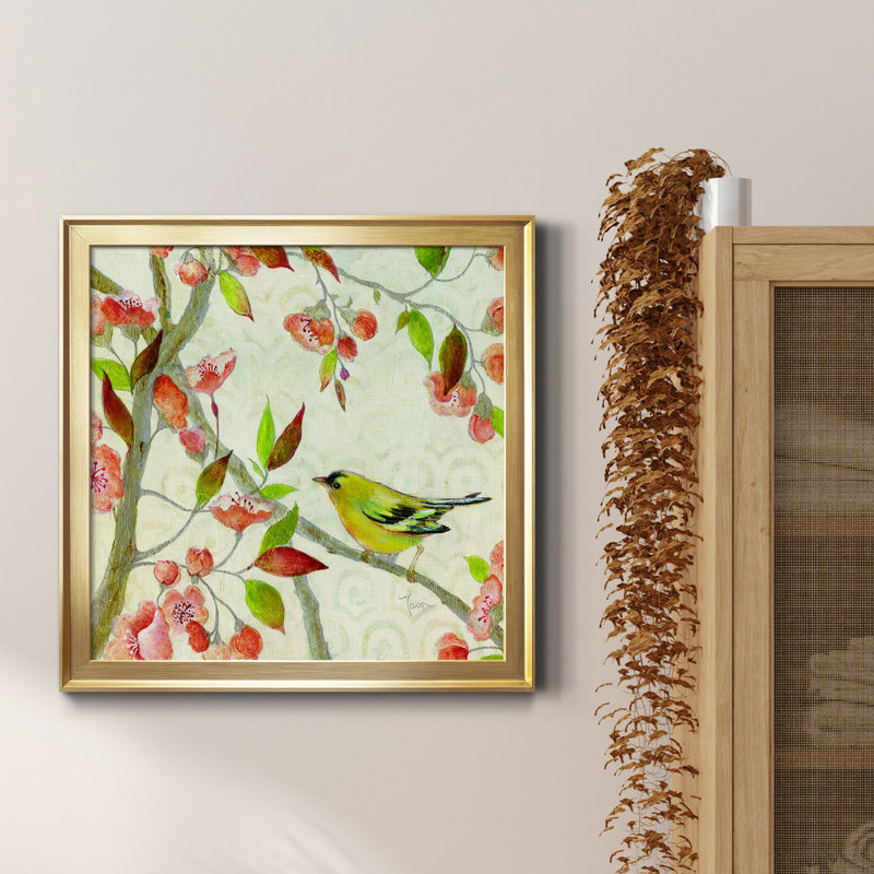 Chanson du printemps, soirée dorée - Peinture sur toile encadrée, Encadrement doré, H 34,5 po x l 34,5 po x P 1,5 po