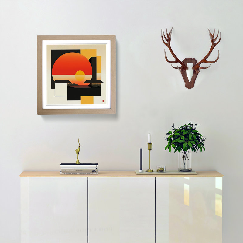 Japanese Sunset Suprematism - Framed Print, Oak