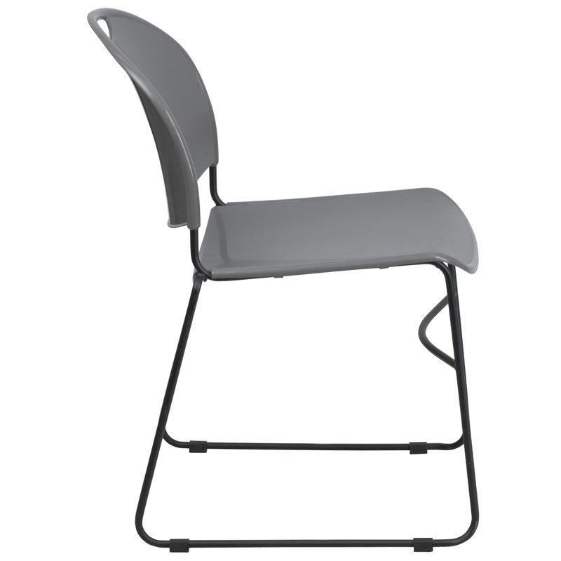 Hercules Series 880 lb Ultra-Compact Gray Vinyl Stack Chair with Black Metal Frame