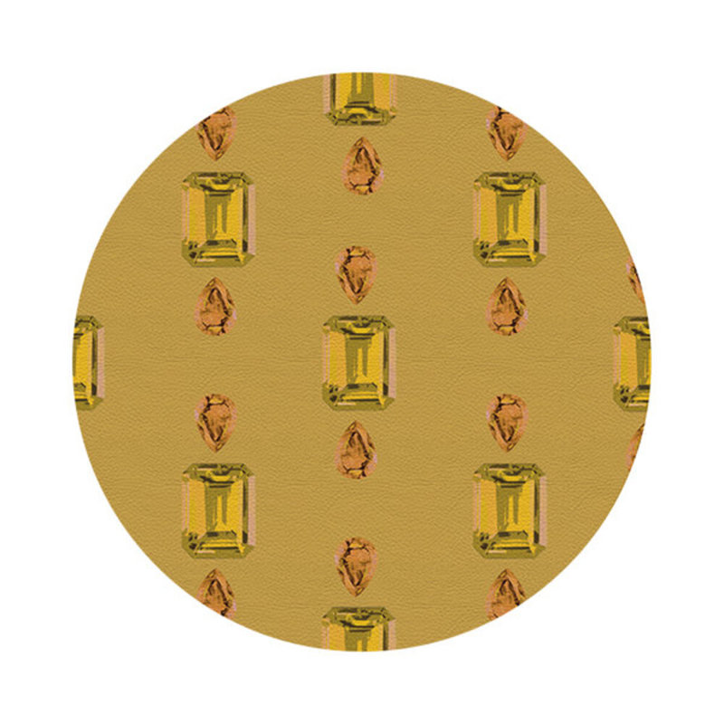 Gem Citrines And Sapphires Gold Vegan Leather Round Coasters