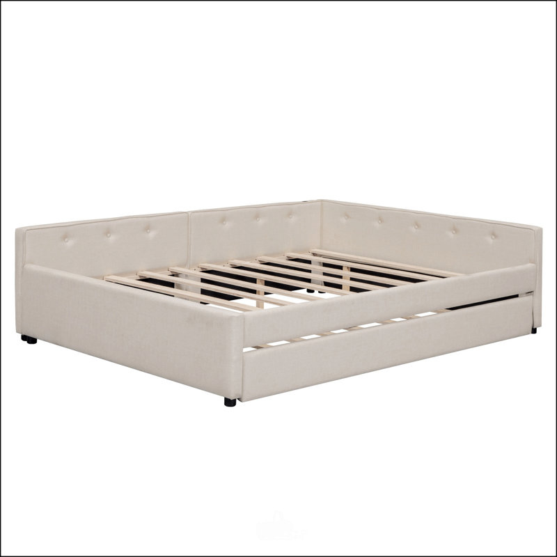 Mitsuko Upholstered Platform Bed with USB and Twin Size Trundle, Queen