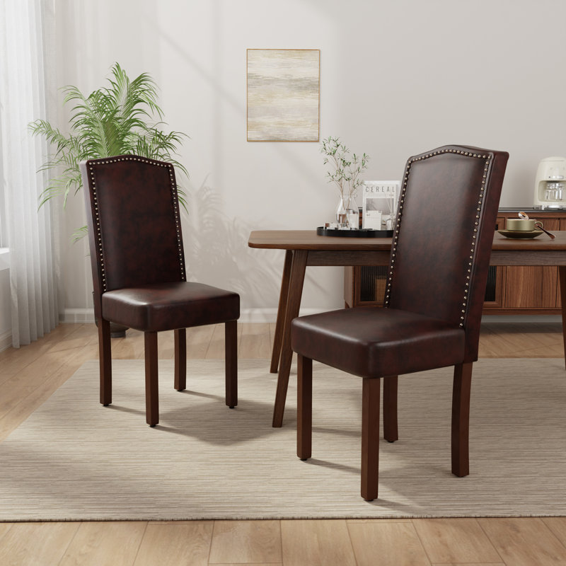 Modern Upholstered Nailhead Dining Chairs Side Chairs (Set of 6), Dark Brown