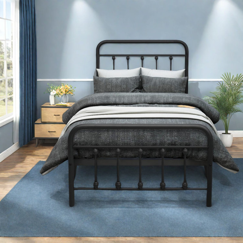 Structure de lit en métal durable avec design victorien et rangement sous le lit, taille simple