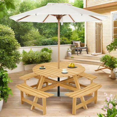 Karabella Outdoor 8-person Dining Sets With 4 Built-in Benches And Umbrella Hole by Arlmont & Co.