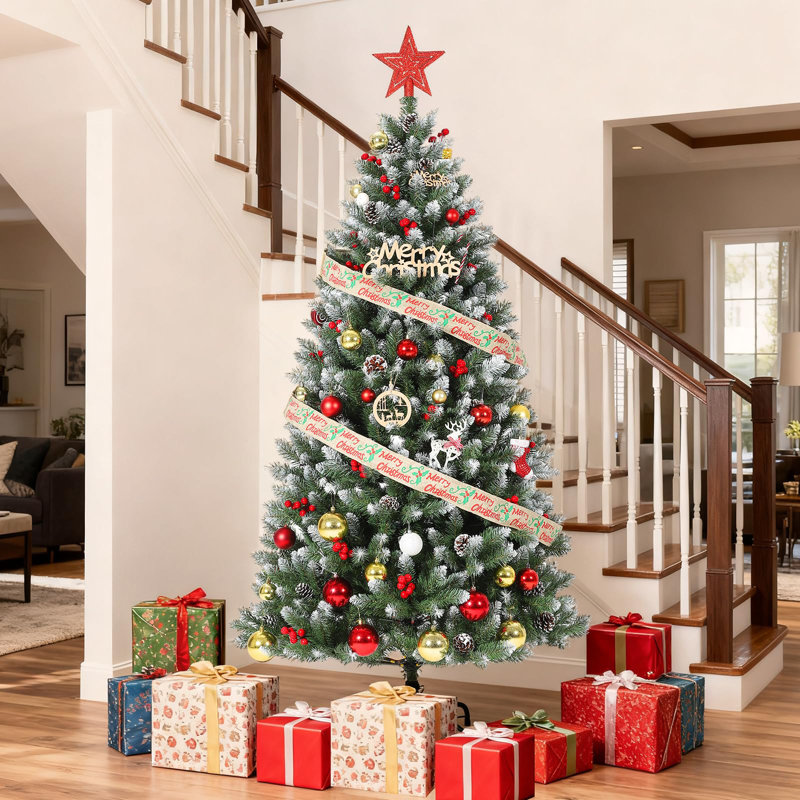 1.5m Artificial Christmas Tree with Pine Cones & Berries, PVC Branches, Metal Hinges, Sturdy Base, Easy Assembly for Home, Office & Party Decor
